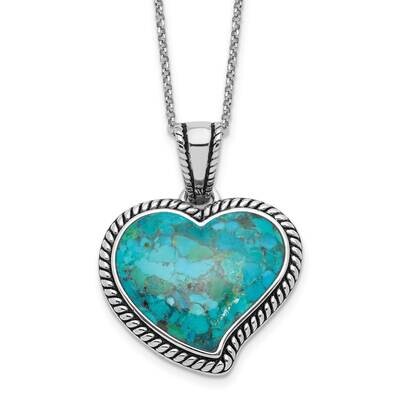 Rh-Pl Oxidized Compressed Turquoise 1.75 Inch Extension Necklace Sterling Silver QG6698-16, MPN: QG…