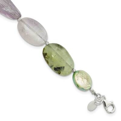 Amethyst Green Pearl Prehnite 1 Inch Extension Bracelet Sterling Silver QH5675-7.75, MPN: QH5675-7.…