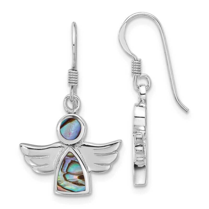 Polished Abalone Angel Dangle Earrings Sterling Silver Rhodium-Plated QE17708, MPN: QE17708,
