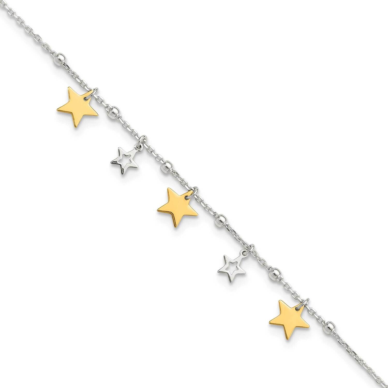 Gold Tone Dangle Stars 9 Inch Plus 1 Inch Extension Anklet Sterling Silver QG6302-9, MPN: QG6302-9,