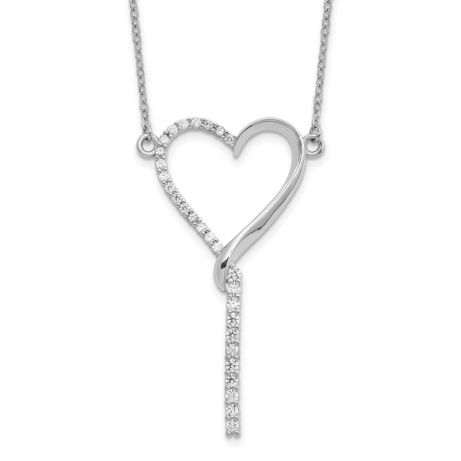 Rh-Plated Polished CZ Dangle Heart 2.25 Inch Extender Necklace Sterling Silver QG6604-16, MPN: QG66…
