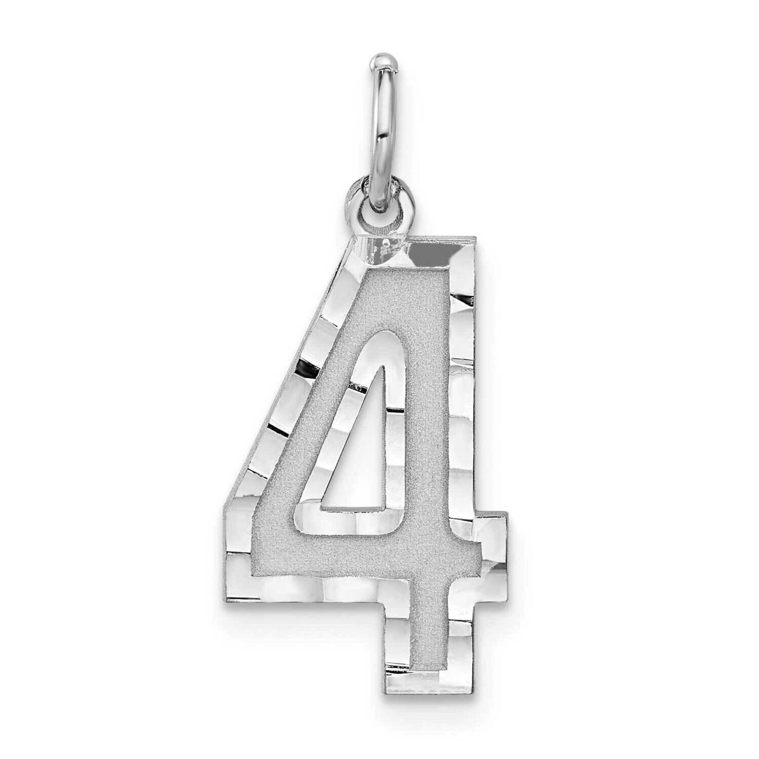 Large Diamond-Cut #4 Charm Sterling Silver Rhodium-Plated QLN04, MPN: QLN04,