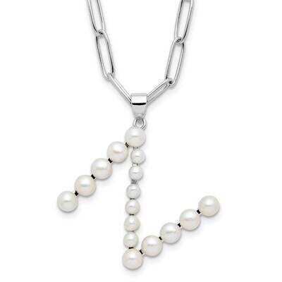 Rh-Plated 3-5.5mm Fwc Pearl Letter N 18 Inch Necklace Sterling Silver QH5808N-18, MPN: QH5808N-18,