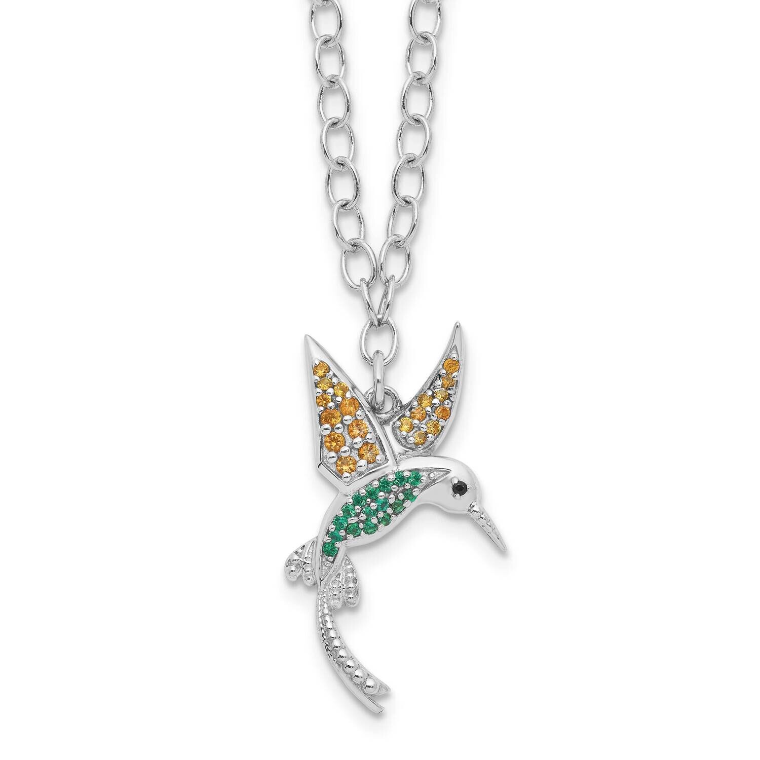 Rhod-Pltd CZ/Crystal Hummingbird 16 Inch 2 Inch Extension Necklace Sterling Silver QG6672-16, MPN: …