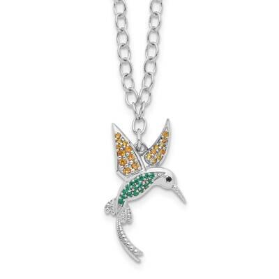 Rhod-Pltd CZ/Crystal Hummingbird 16 Inch 2 Inch Extension Necklace Sterling Silver QG6672-16, MPN: …