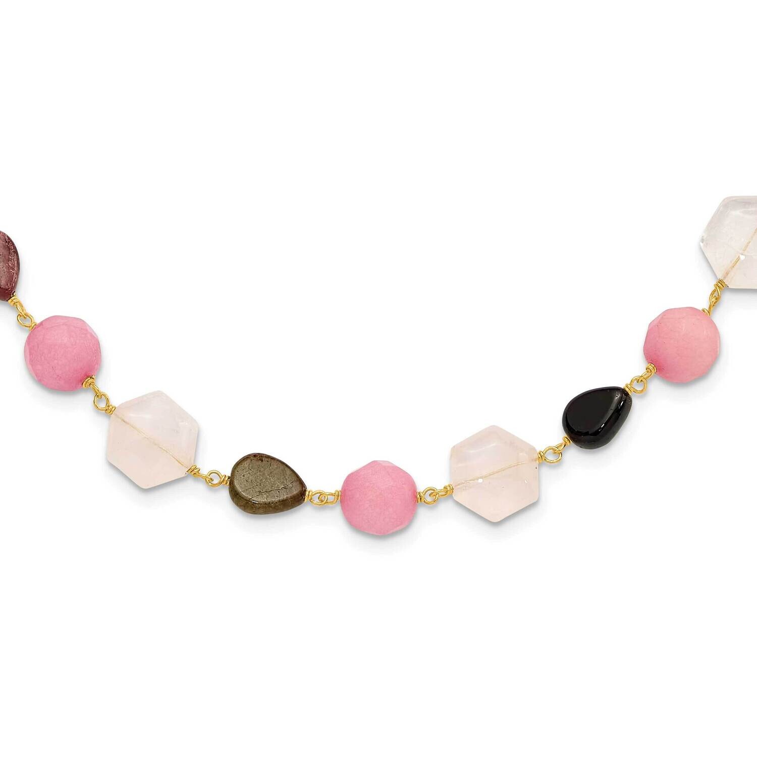 Gold-Plated Multi Stone 20In 2 Inch Extension Necklace Sterling Silver QH5677-20, MPN: QH5677-20,