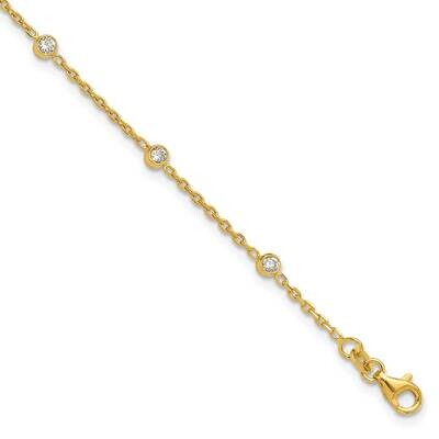 Gold-Tone Polished CZ Stations 9 Inch Plus 1 Inch Extension Anklet Sterling Silver QG4197GP-9, MPN:…