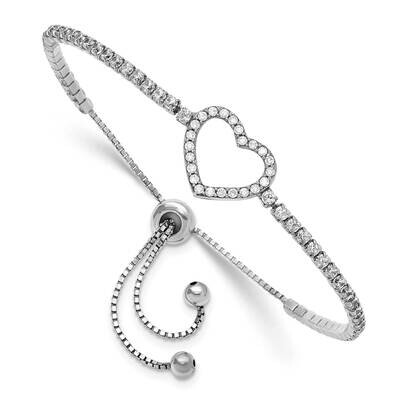 CZ Heart Adjustable Bracelet Sterling Silver Rhodium-Plated QG6275, MPN: QG6275,