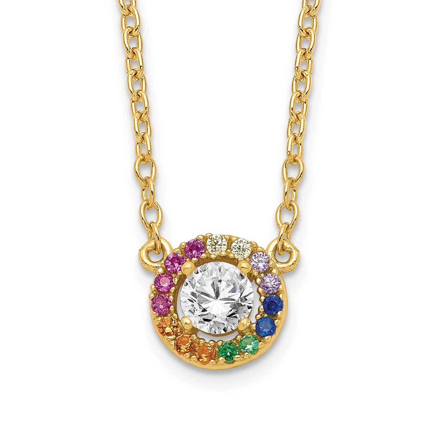 Prizma Flash Gold-Plated 16 Inch White Colorful CZ Circle Necklace 2 Inch Extender Sterling Silver Gold-Tone 14k QG5043GP-16