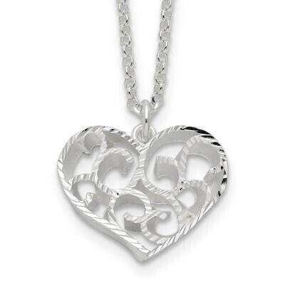 Rh-Pltd Brushed Diamond-Cut Filigree Heart 2 In Extension Necklace Sterling Silver QG6617-15.75, MP…