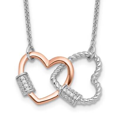 Rh-Plated Rose-Tone Double Heart CZ 2 Inch Extension Necklace Sterling Silver QG6547-16, MPN: QG654…