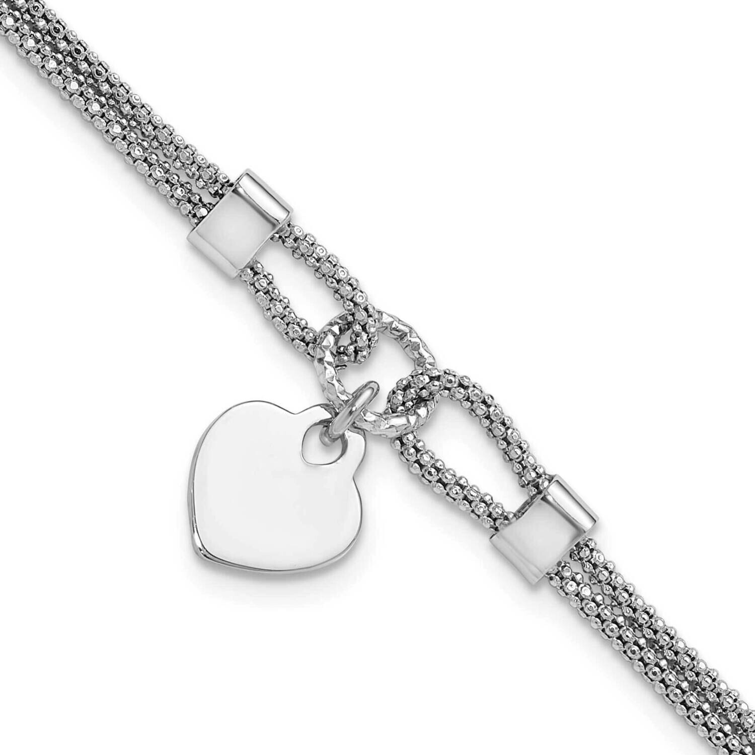 Rhod-Plated Polished Heart Dangle 6.5 Inch 1.5 Inch Extension Bracelet Sterling Silver QG6553-6.5, …