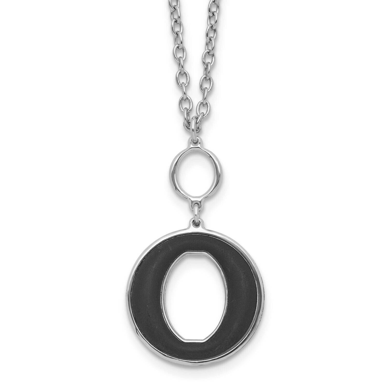 18 Inch 2 Inch Extension Black Enamel Circle Necklace Sterling Silver Rhodium-Plated QG6710-18, MPN…