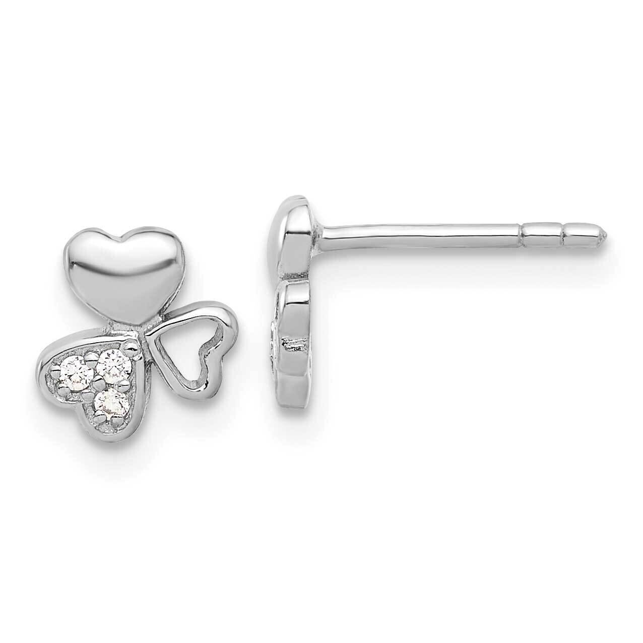 CZ 3 Heart Post Earrings Sterling Silver Rhodium-Plated QE17604