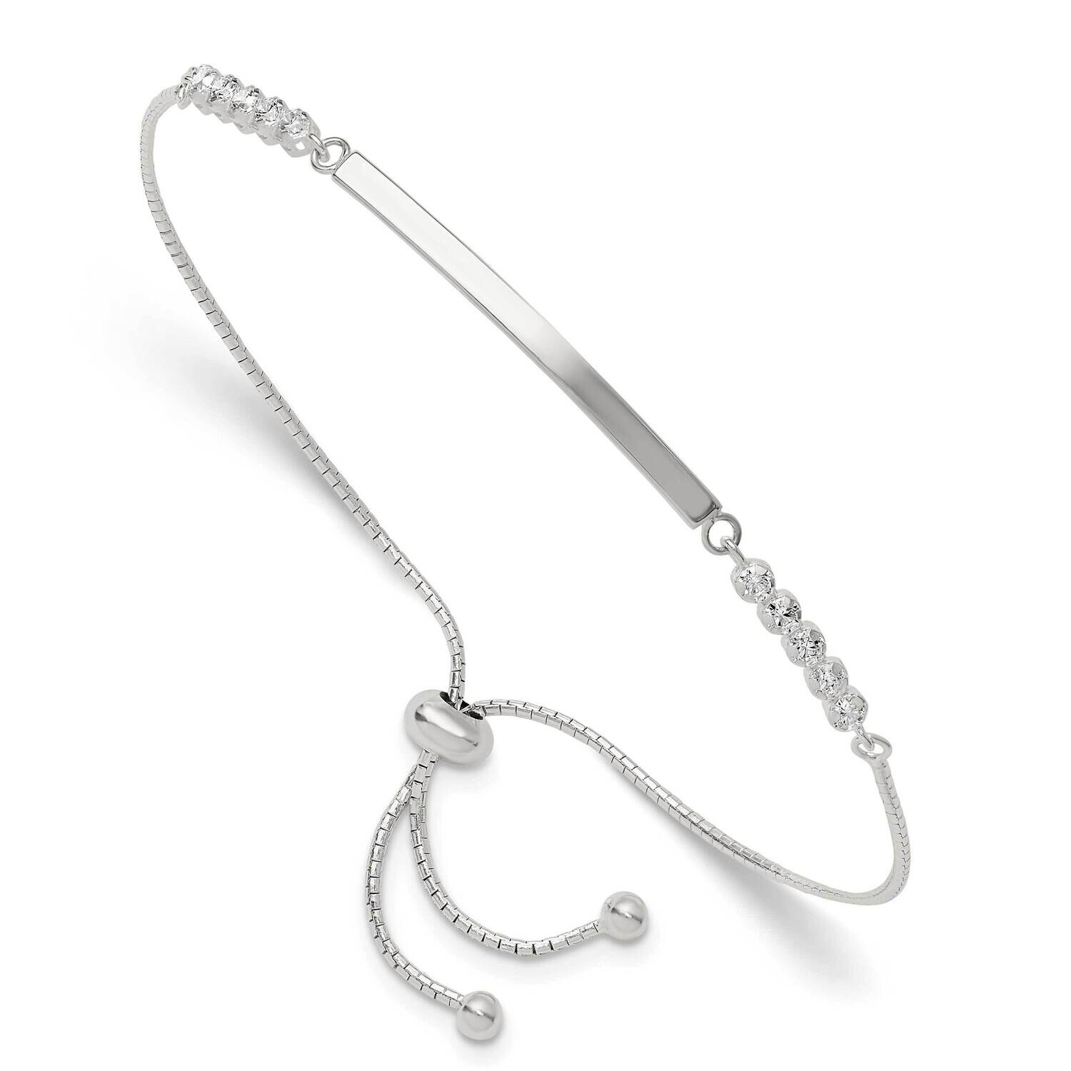 CZ Adjustable Id Bracelet Sterling Silver QG6264, MPN: QG6264,