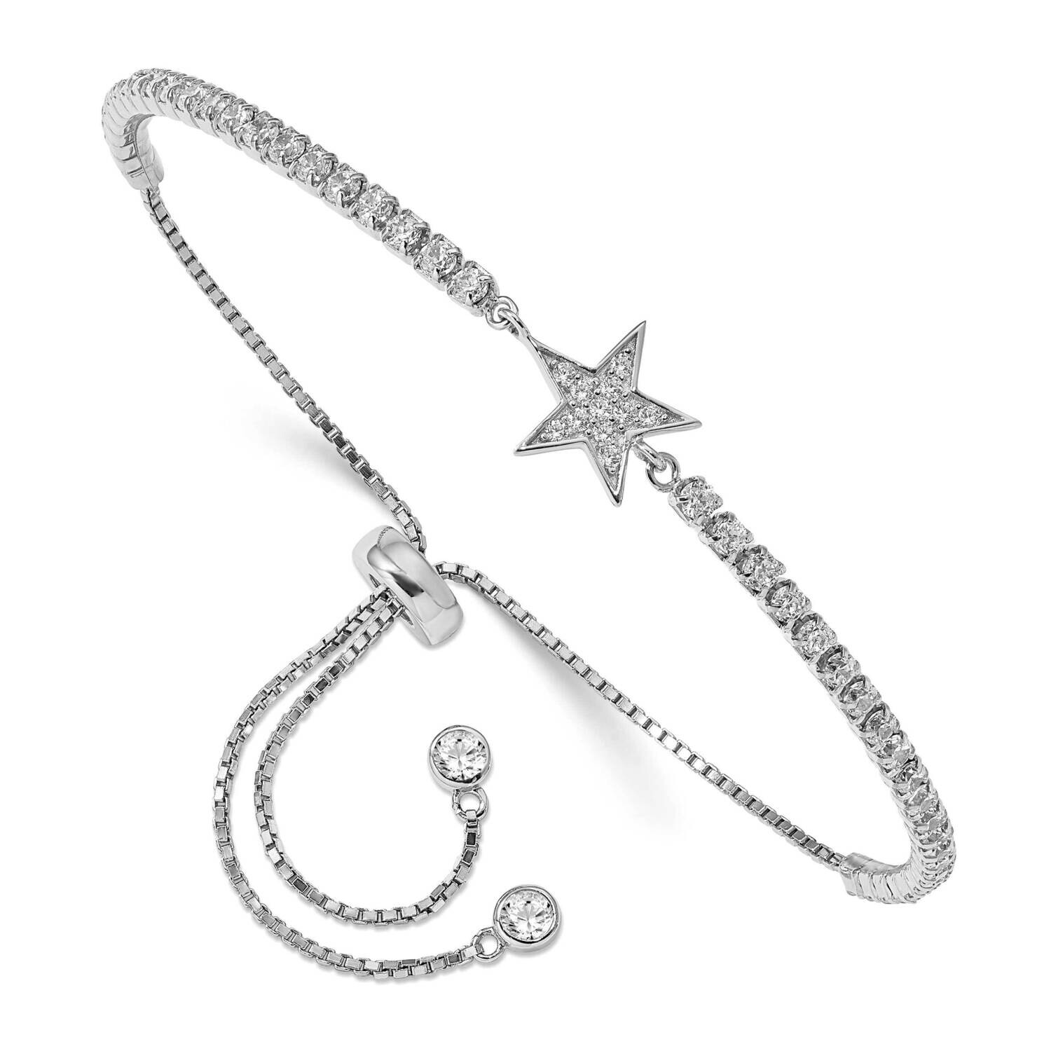 CZ Star Adjustable Bracelet 10 Inch Sterling Silver Rhodium-Plated QG5672, MPN: QG5672, 191101920523