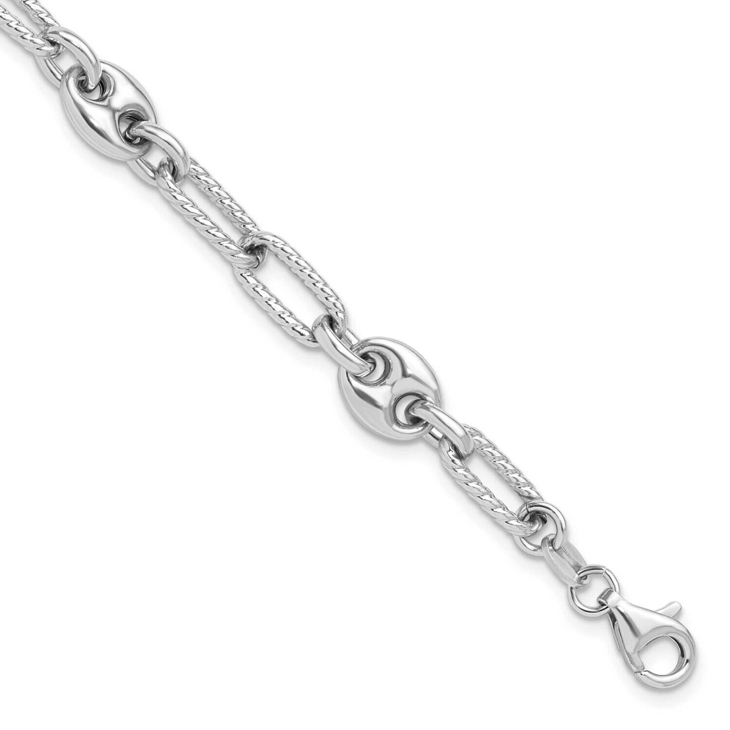 7 1 Inch Extension Fancy Link Bracelet Sterling Silver Rhodium-Plated QG6502-7, MPN: QG6502-7,