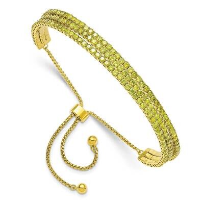 Gold Tone August Light Green Triple CZ Adjustable Bracelet Sterling Silver QG5697AUG, MPN: QG5697AU…