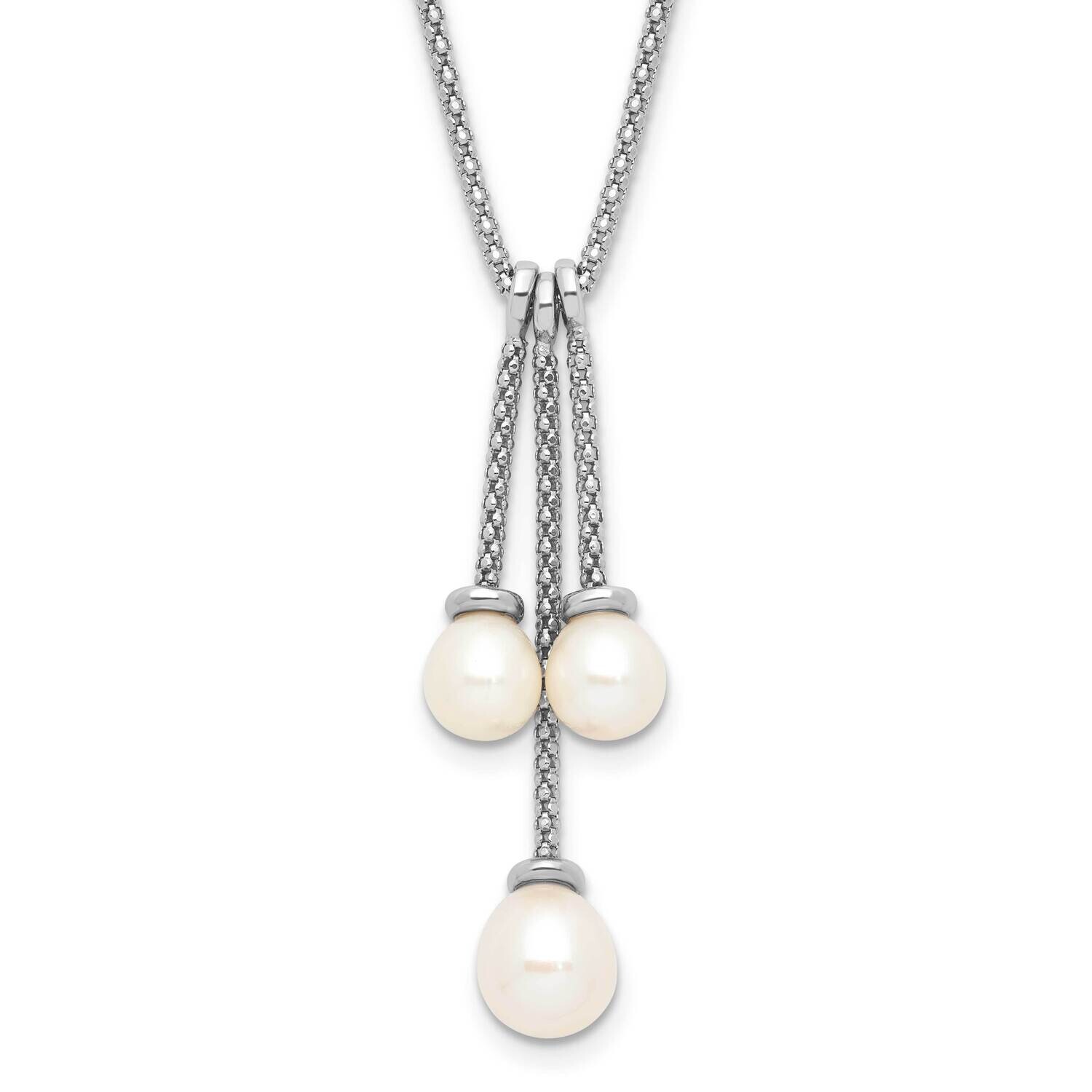 Rh-Plated 6-8mm Fwc Pearl Movable Dangles Necklace Sterling Silver QH5793-18, MPN: QH5793-18,