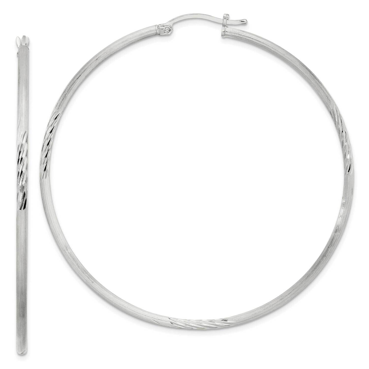2mm Polished Satin Diamond-Cut Hoop Earrings Sterling Silver QE4425SP, MPN: QE4425SP,