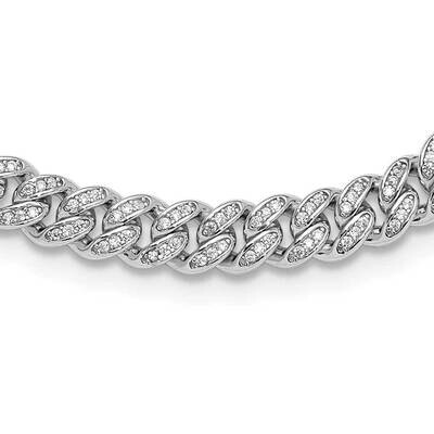 Rh-Plated Micro Pave CZ 6mm Curb Link 18 Inch Necklace Sterling Silver QG6508-18, MPN: QG6508-18,