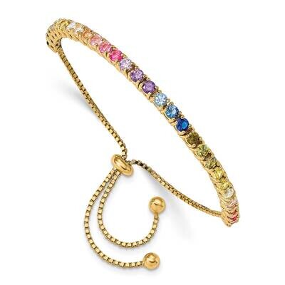 Prizma Flash Gold-Plated 3mm Colorful CZ Adjustable Bolo Bracelet Sterling Silver Gold-Tone 14k QG5…