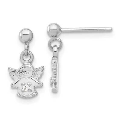 Polished CZ Angel Post Dangle Earrings Sterling Silver Rhodium-Plated QE17707, MPN: QE17707,