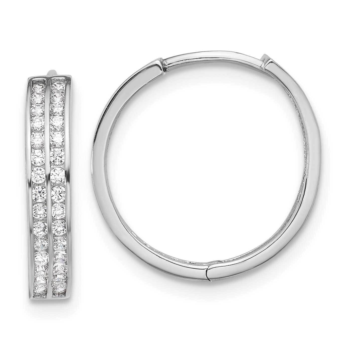 2 Row CZ Hinged Hoop Earrings Sterling Silver Rhodium-Plated QE17199, MPN: QE17199,