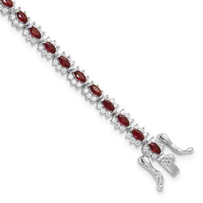Red White CZ 7.5 Inch Bracelet Sterling Silver Rhodium-Plated QG6482-7.5, MPN: QG6482-7.5,