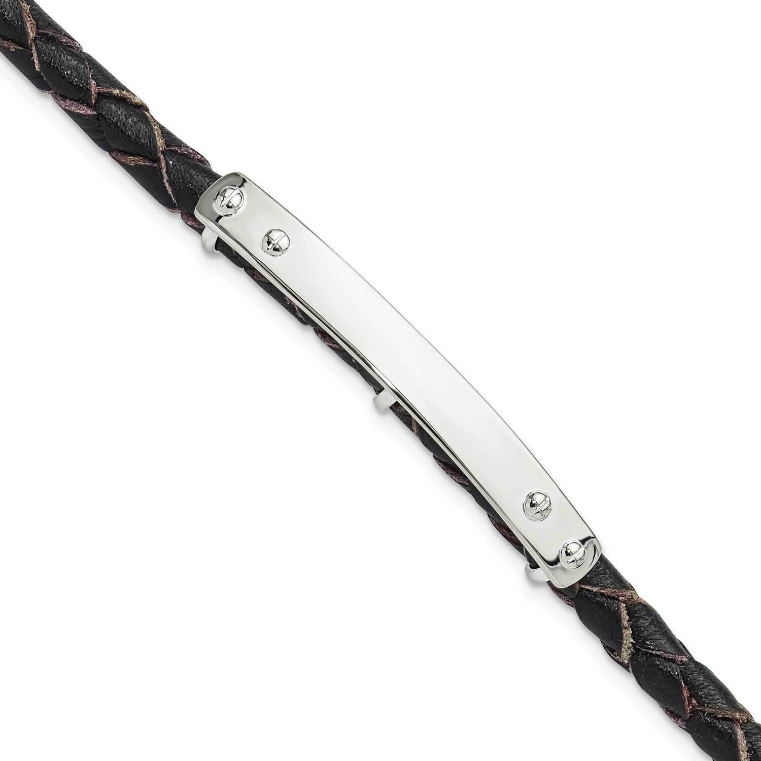Genuine Leather Id 8 Inch Toggle Bracelet Sterling Silver QG6242-8, MPN: QG6242-8,