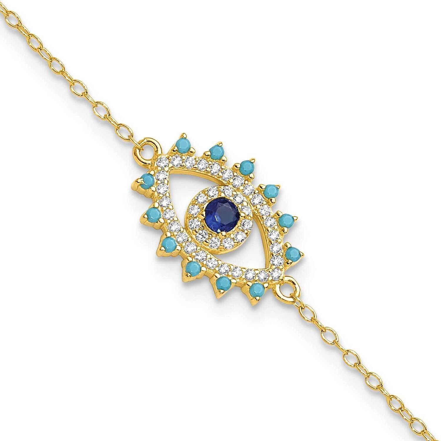 Gold-Tone Glass Glass Crystal Evil Eye Bracelet 7 Inch Sterling Silver QG6546-7, MPN: QG6546-7,
