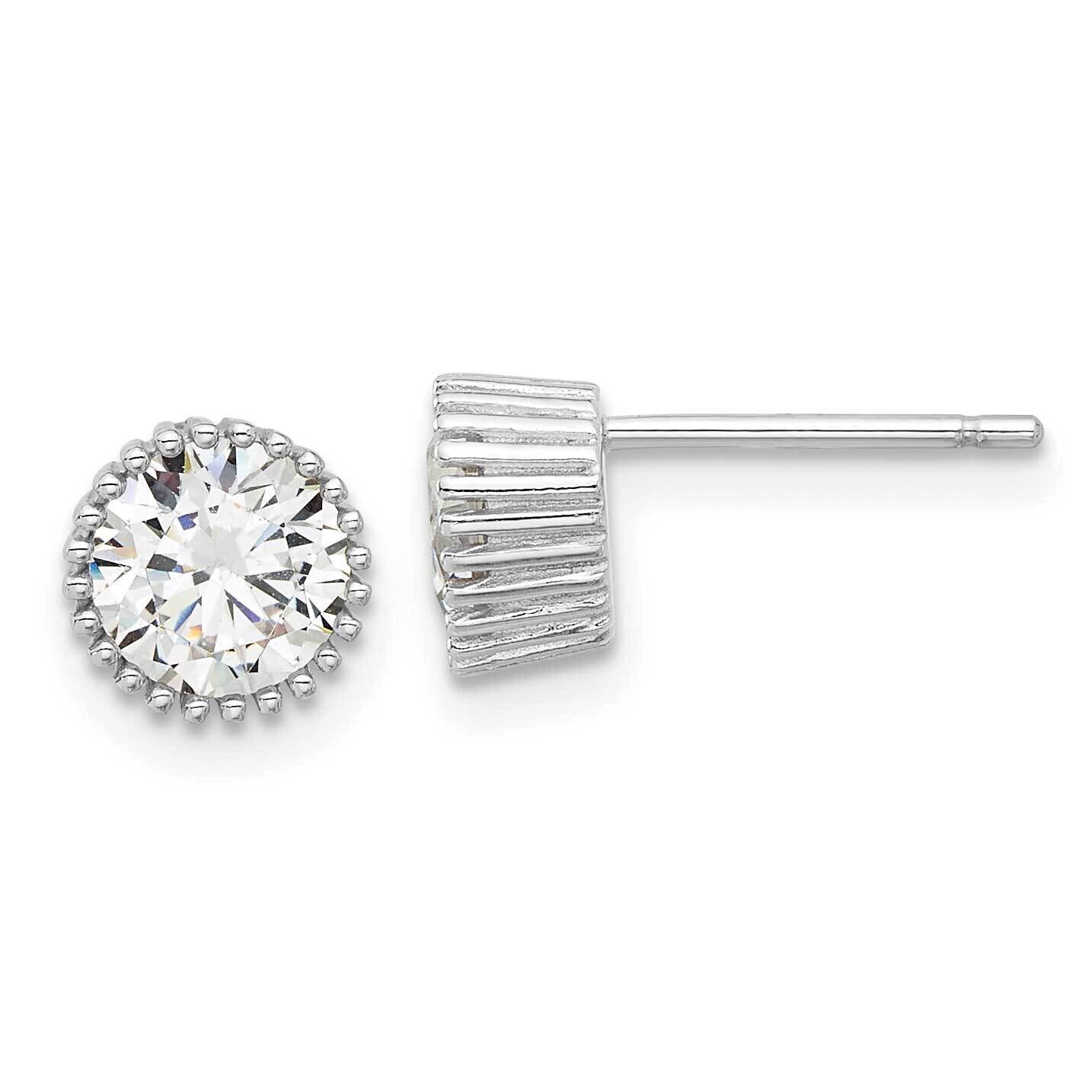 Rhod-Plated 6mm CZ Grooved Bezel Post Stud Earrings Sterling Silver QE17116, MPN: QE17116,