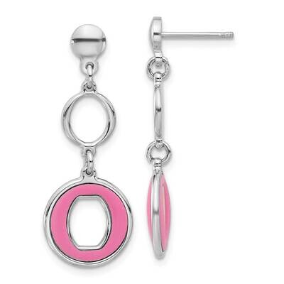 Polished Pink Circle Post Dangle Earrings Sterling Silver Rhodium-Plated QG6714E, MPN: QG6714E,