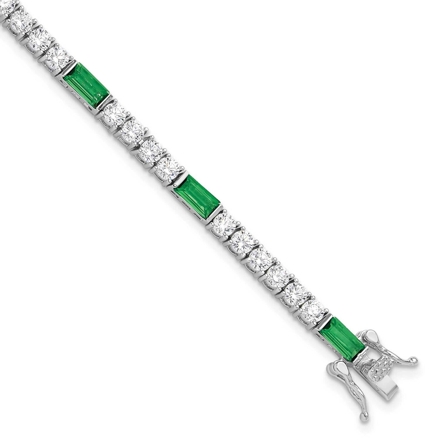 Green White CZ 7.25 Inch Tennis Bracelet Sterling Silver Rhodium-Plated QG6477-7.25, MPN: QG6477-7.…