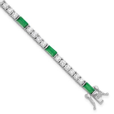 Green White CZ 7.25 Inch Tennis Bracelet Sterling Silver Rhodium-Plated QG6477-7.25, MPN: QG6477-7.…