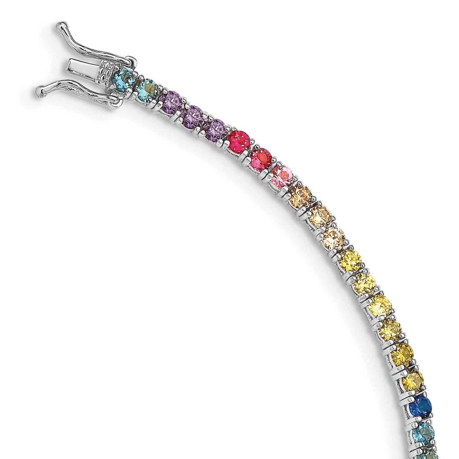 Prizma 7 Inch 3mm Colorful CZ Tennis Bracelet Sterling Silver Rhodium-Plated QG5051-7, MPN: QG5051-…