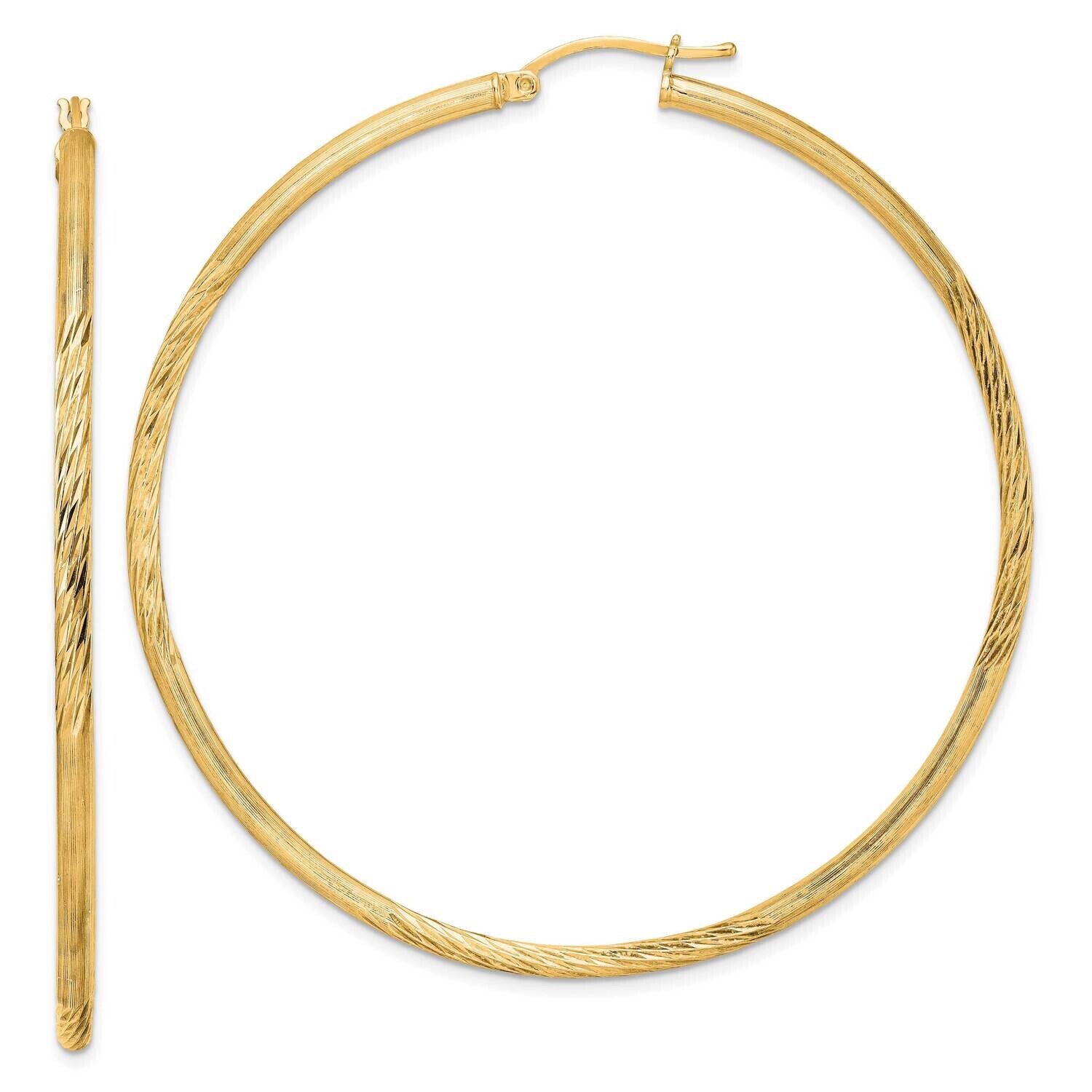Flash Gold-Plated 2.5mm Polished Satin Diamond-Cut Hoop Earrings Sterling Silver QE3551GP, MPN: QE3…