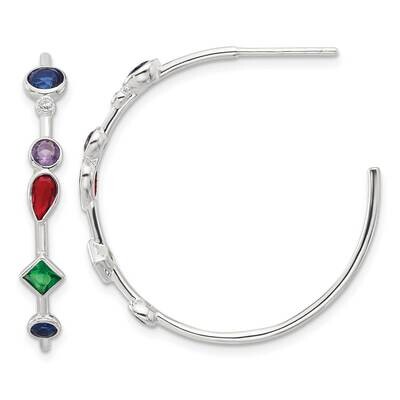 E-Coated Multi Color CZ Post Hoop Earrings Sterling Silver QE17170, MPN: QE17170,