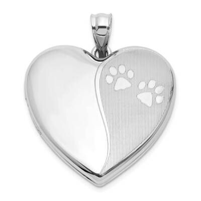 Polished Paw Print 24mm Heart Locket Sterling Silver Rhodium-Plated QLS1140, MPN: QLS1140,