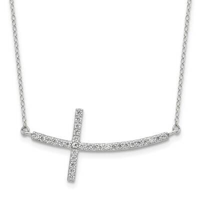 CZ Sideways Cross 2 Inch Extension Necklace Sterling Silver Rhodium-Plated QG3473-16, MPN: QG3473-1…