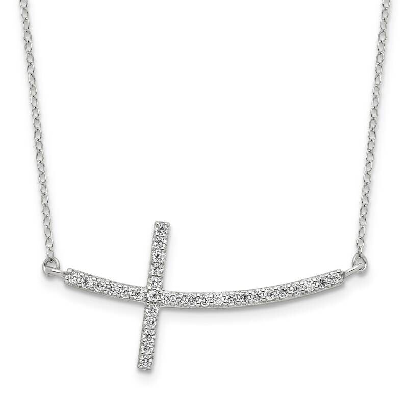 CZ Sideways Cross 2 Inch Extension Necklace Sterling Silver Rhodium-Plated QG3473-16