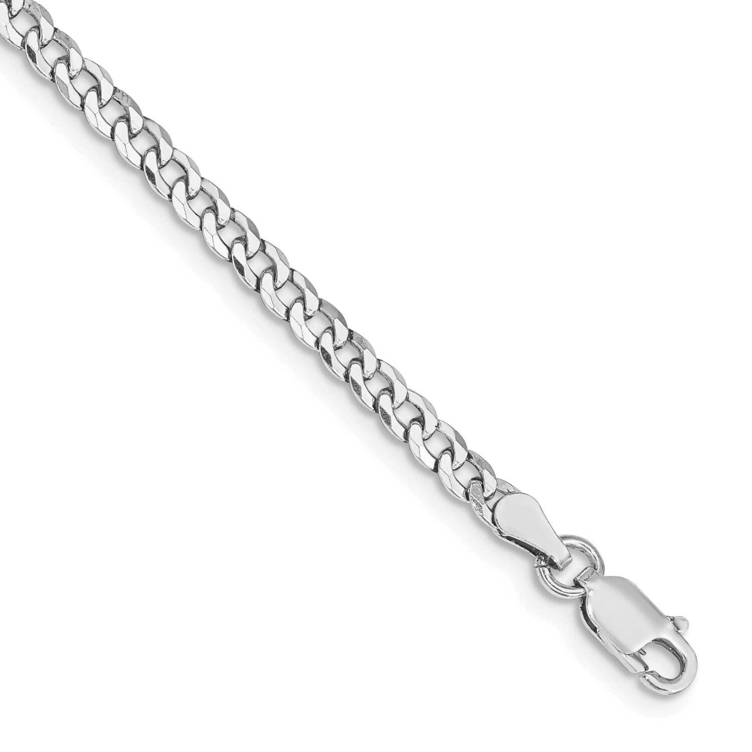 3.2mm Beveled Curb Chain 7 Inch Sterling Silver Rhodium-Plated QFB080R-7