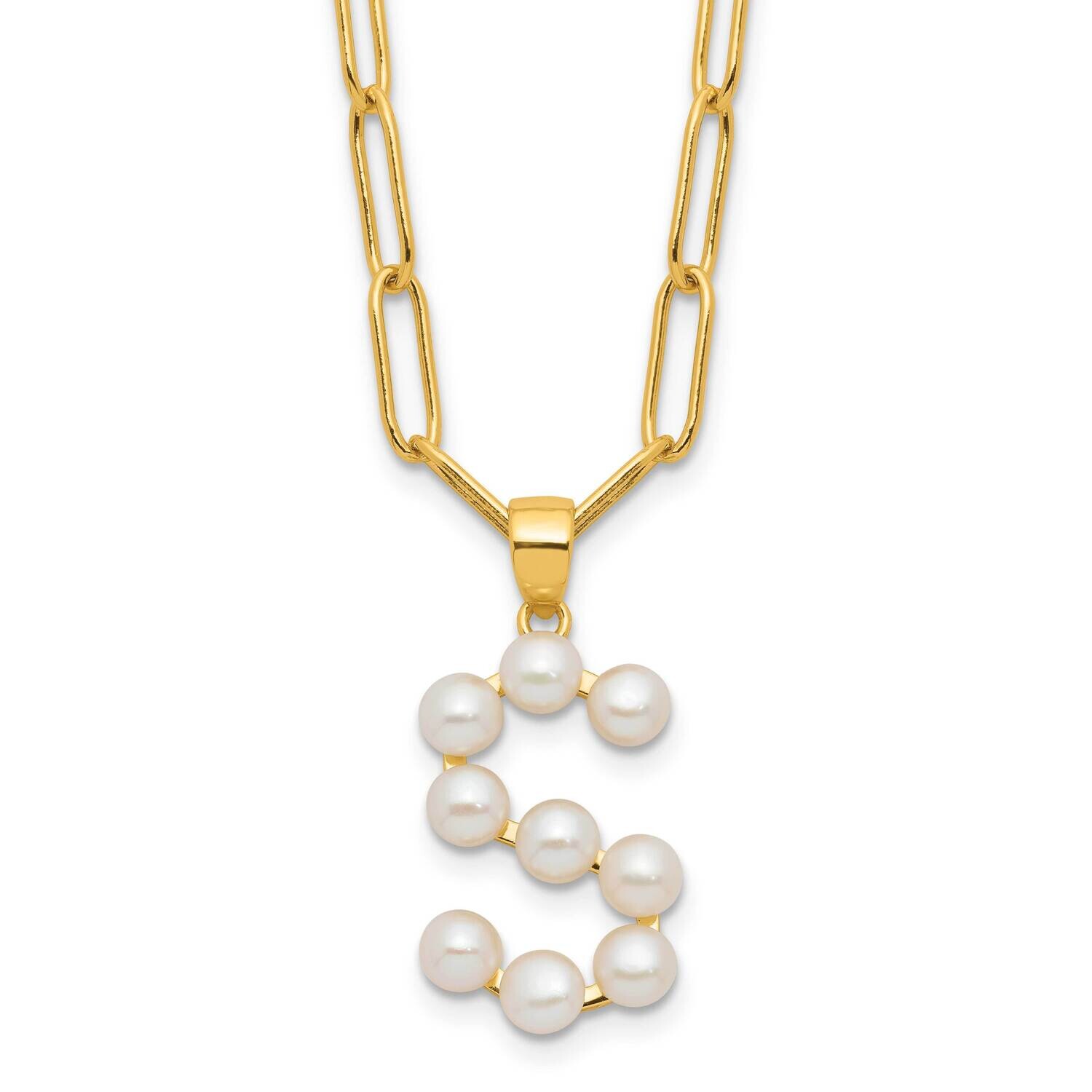 Gold-Plated 3-5.5mm Fwc Pearl Letter S 18 Inch Necklace Sterling Silver QH5808GPS-18, MPN: QH5808GP…
