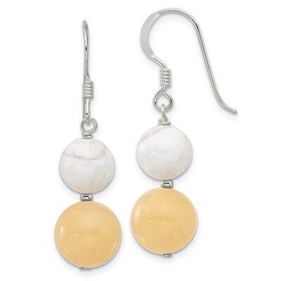 White Howlite Yellow Jade Dangle Earrings Sterling Silver Polished QE17330, MPN: QE17330,