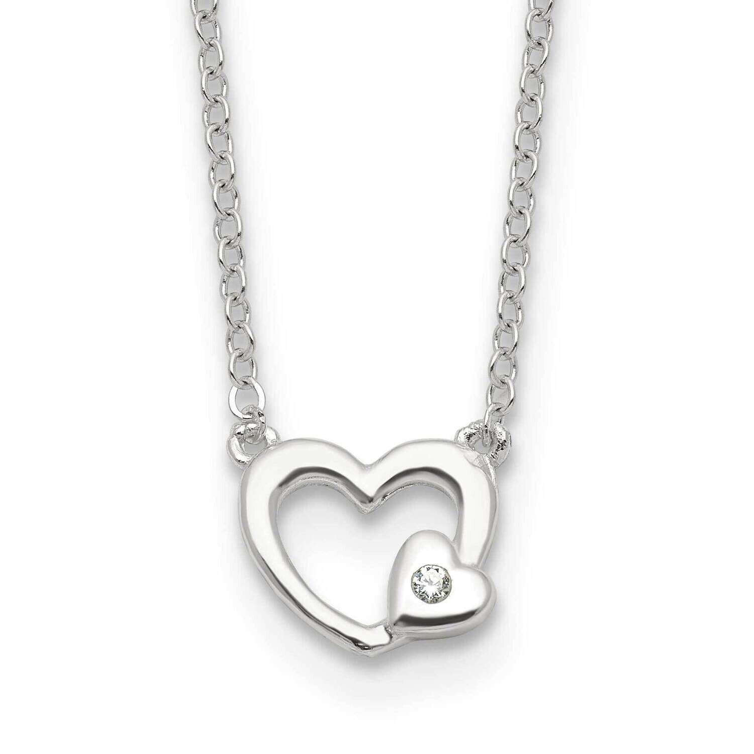 E-Coating CZ Heart 16 Inch 2 Inch Extension Necklace Sterling Silver QG6751-16, MPN: QG6751-16,