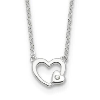 E-Coating CZ Heart 16 Inch 2 Inch Extension Necklace Sterling Silver QG6751-16, MPN: QG6751-16,