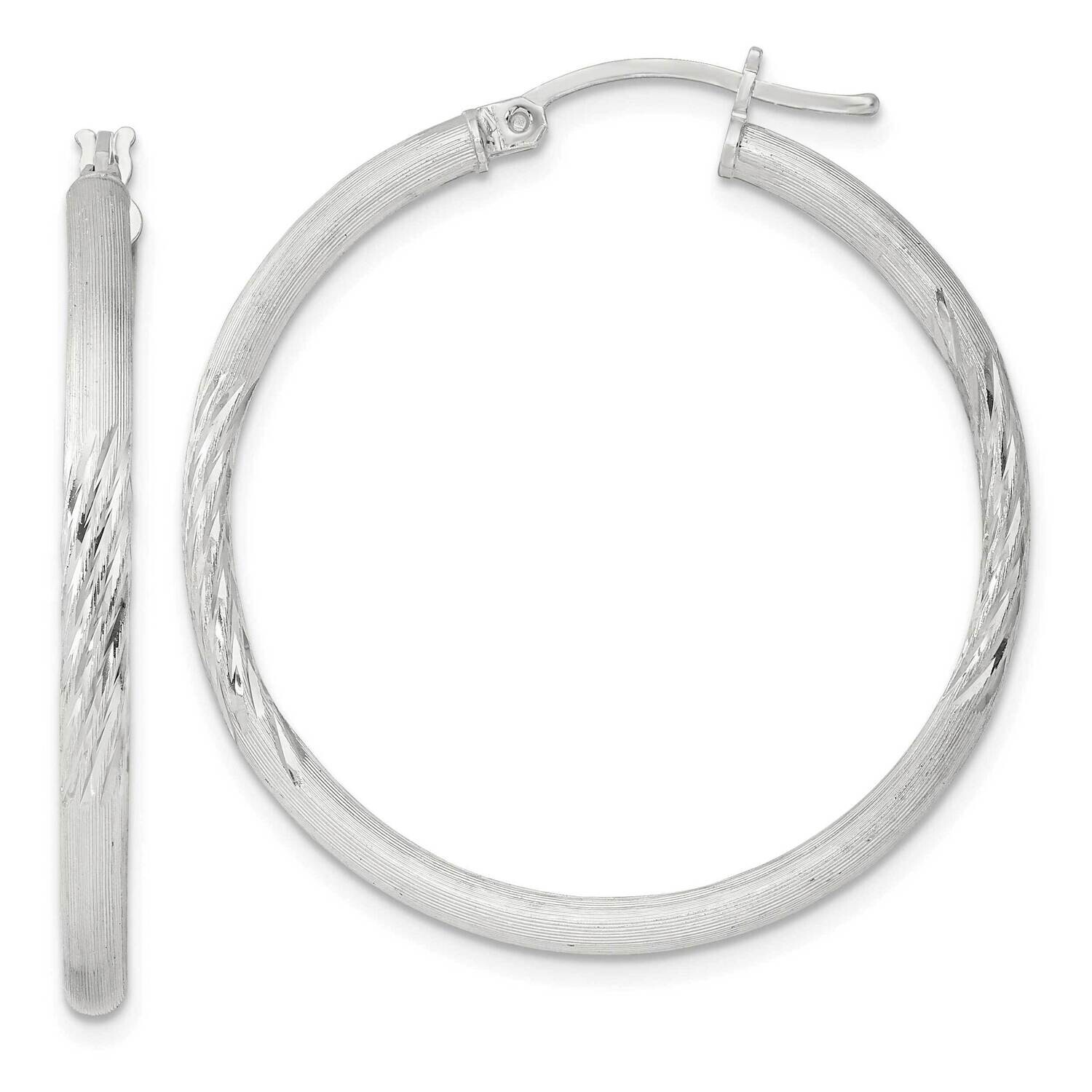 2.5mm Polished Satin Diamond-Cut Hoop Earrings Sterling Silver QE3554SP, MPN: QE3554SP,