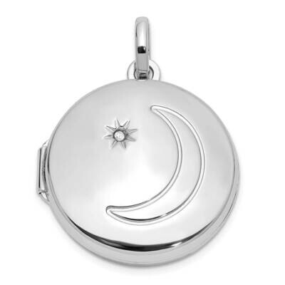 20mm Diamond Moon/Star Round Locket Sterling Silver Rhodium-Plated QLS1174, MPN: QLS1174,