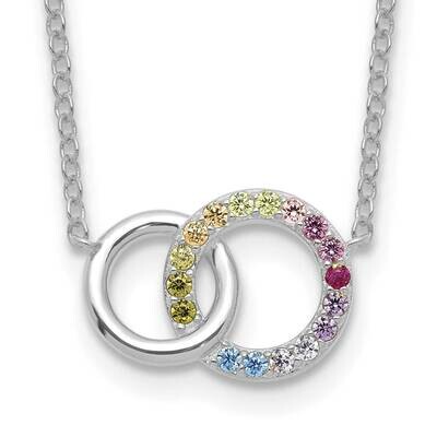 Prizma 16 Inch Colorful CZ Intertwined Circle Necklace 2 Inch Extender Sterling Silver Rhodium-Plat…