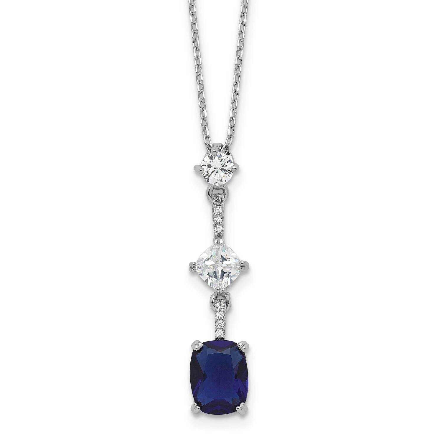 Blue White CZ 16 Inch 2 Inch Extension Necklace Sterling Silver Rhodium-Plated QG6657-16